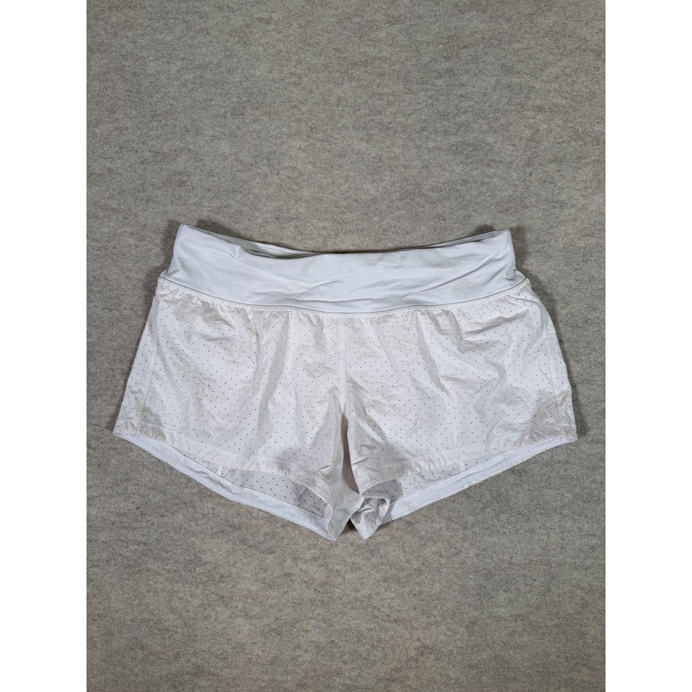 Lululemon Running Shorts Womens 8 White Lined Polka Dot 3.5 In Athletic